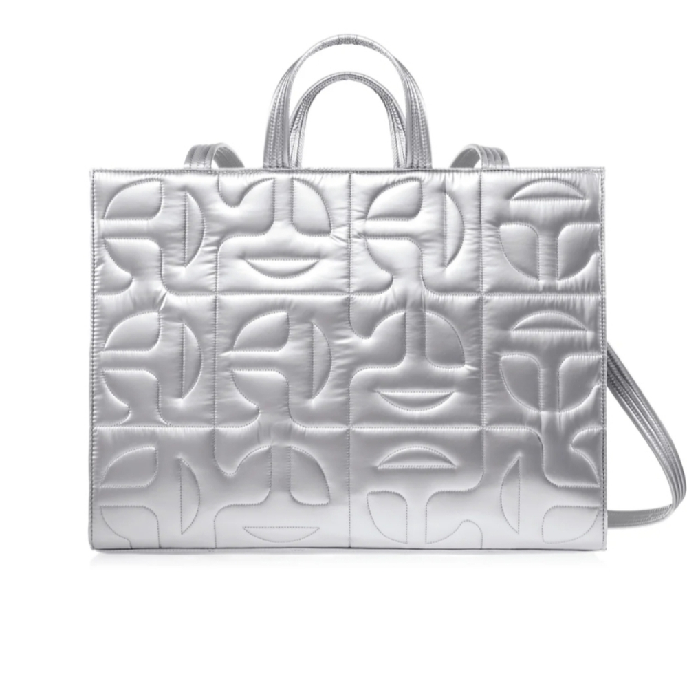 NWT Moose Knuckles x Telfar Large Silver Quilted Travel Crossbody Bag Tote